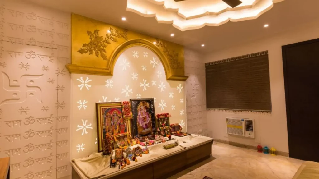 Puja room wall decoration with backlit panels