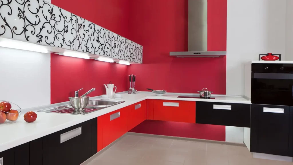 kitchen walls colored in red